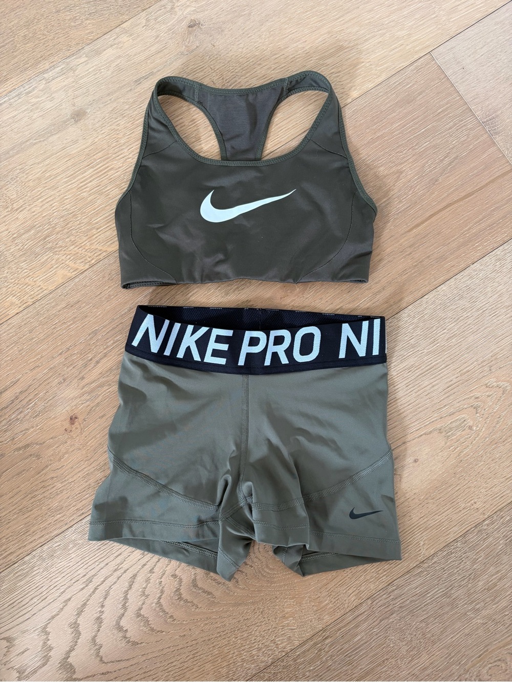 Nike Olive Green Women’s Active Sports Bra & Pro Shorts